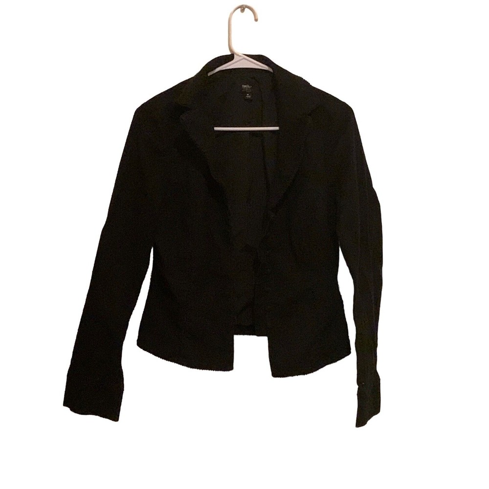 Mossimo Blazer Women Size Medium Black  Coat Jacket Stretch 7 Front Buttons